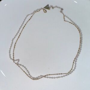 Delicate Gold Layered Necklace with White Beads - Women Jewelry